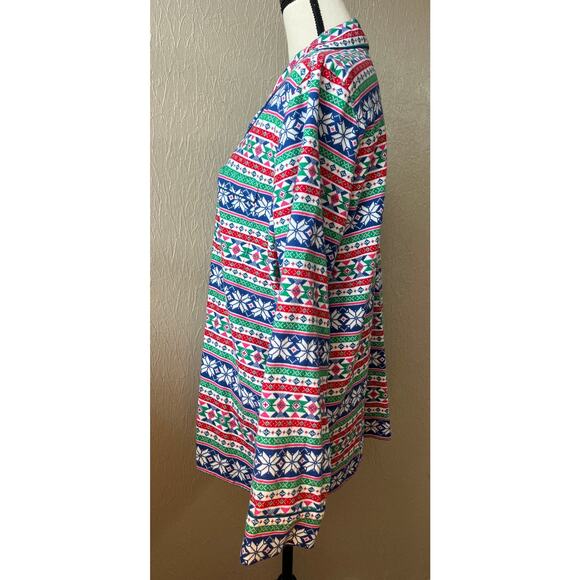 Lands End Women's Holiday Pajama Flannel Top Green Sleep Shirt Fair Isle XL/18 - Picture 3 of 12